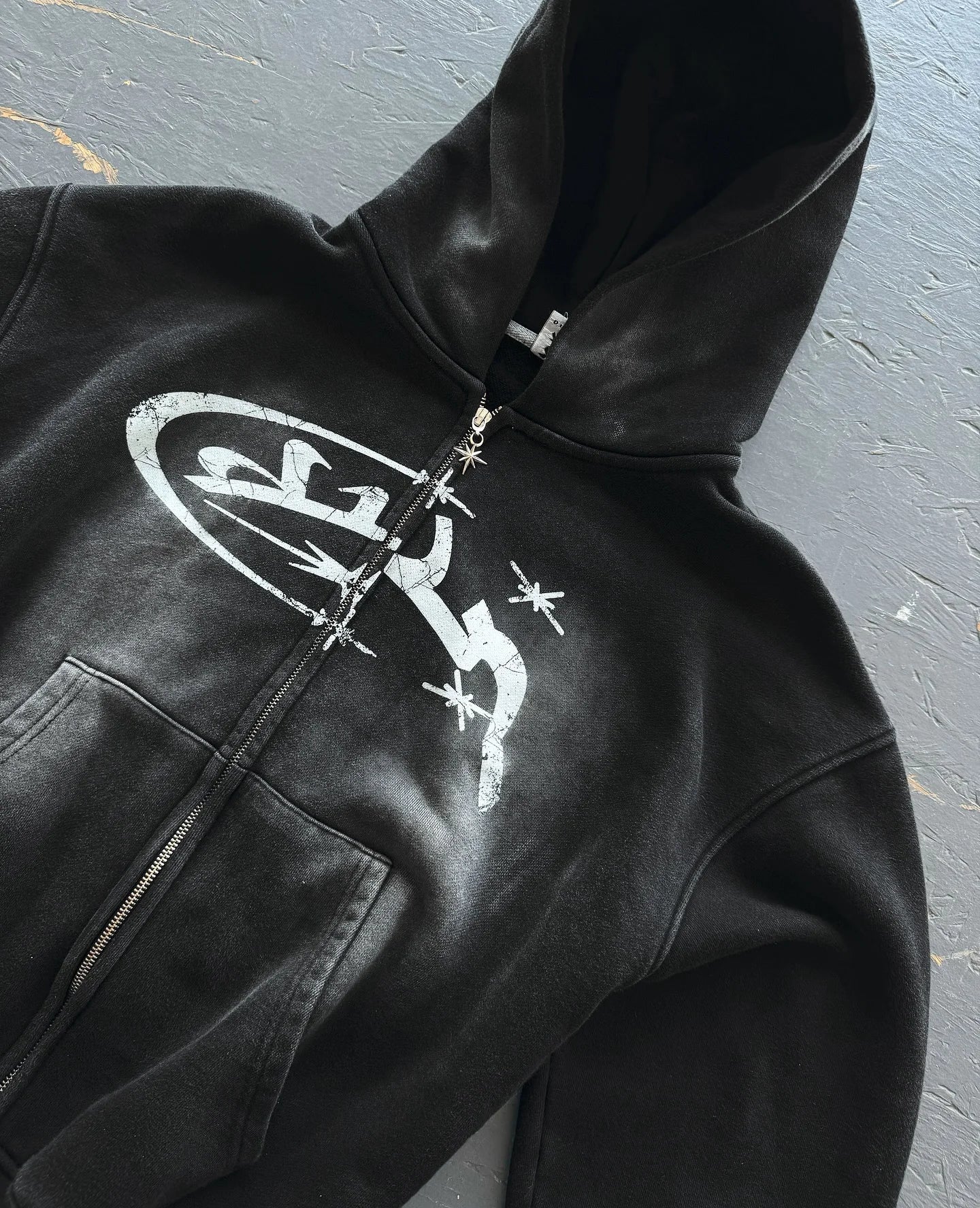 Vintage Print Zip-Up Hoodie